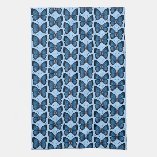 September Sapphire Blue Butterfly Pattern Design Theedoek (Verticaal)
