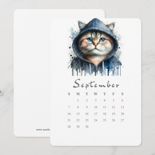 September Stand-alone Kalender Kat Splash Art Menu (Voorkant / Achterkant)