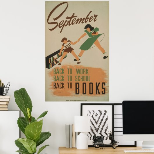 September terug aan het Werk, School, de WPA van Poster (Thuiskantoor)