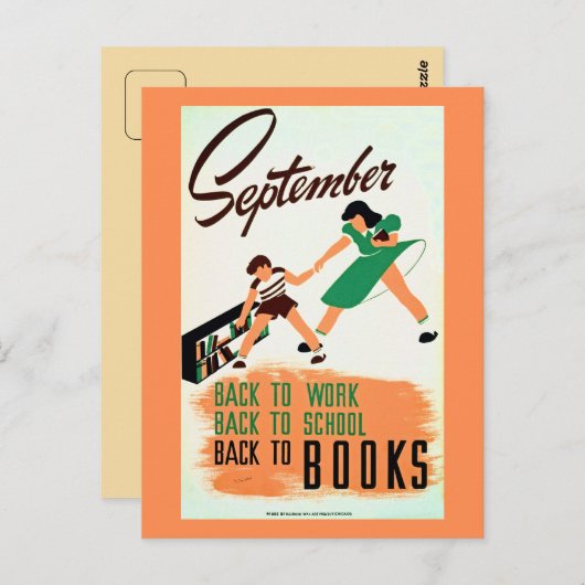  september terug naar het werk, school, boeken WPA Briefkaart