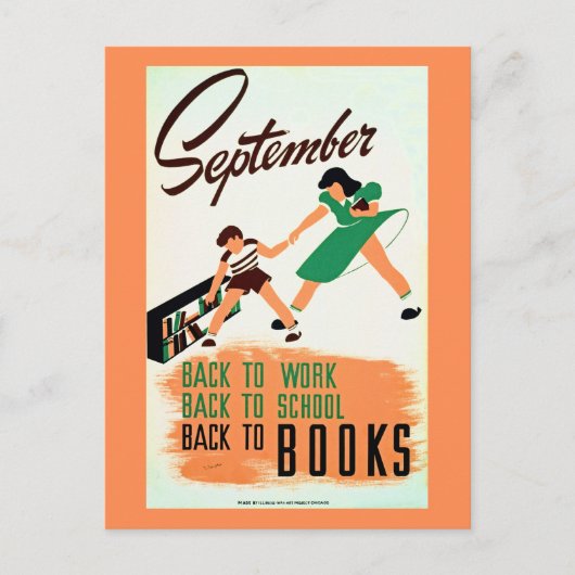  september terug naar het werk, school, boeken WPA Briefkaart (Voorkant)