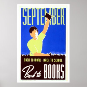 september terug naar het werk, school, boeken WPA Poster