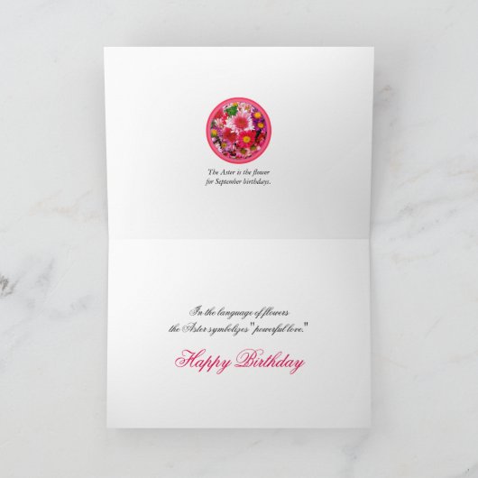 September Verbluffende Roze Asters voor Verjaardag Kaart (Binnen)
