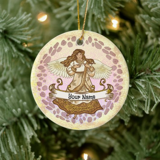 September Verjaardag Angel verjaardag aangepaste o Keramisch Ornament (Boom)