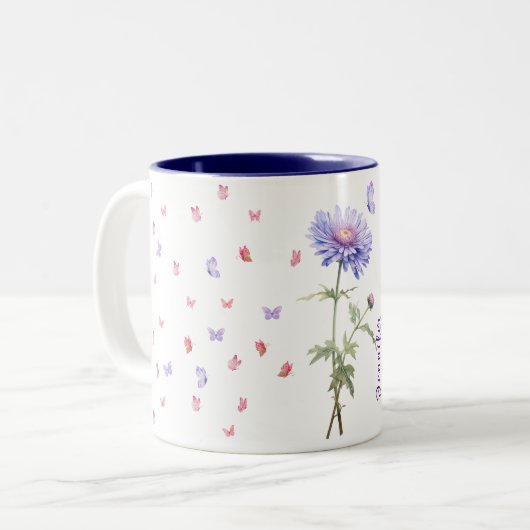 September Verjaardag Aster Geboorte Maand Bloem Bl Tweekleurige Koffiemok (Voorkant links)