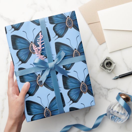 September Verjaardag Blue Butterfly Design Regal Cadeaupapier (Geschenken)