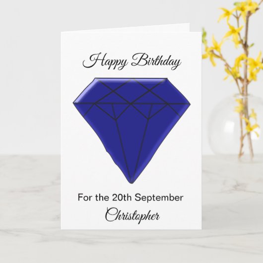 September Verjaardag Kaart - Sapphire (Gele Bloem)