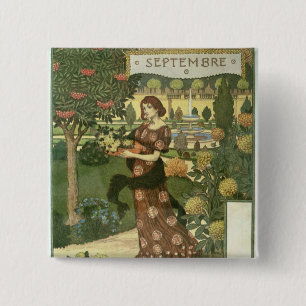 September Vierkante Button 5,1 Cm