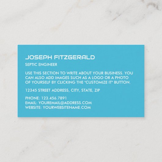 Septic Tank, Septic Company, Septic Engineer Visitekaartje (Achterkant)