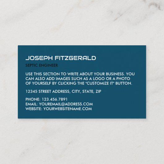 Septic Tank, Septic Company, Septic Engineer Visitekaartje (Achterkant)