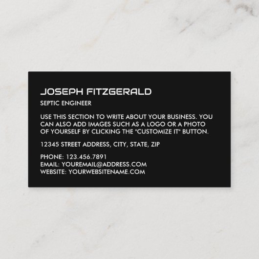 Septic Tank, Septic Company, Septic Engineer Visitekaartje (Achterkant)