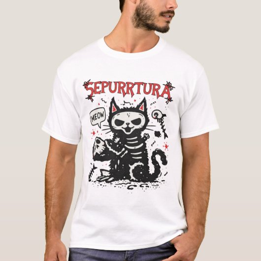 Sepurrtura Heavy Metal Cat Illustration T-shirt (Voorkant)