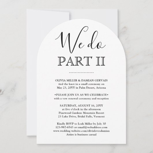 Sequel Wedding We Do Part II Elegante Moderne Foto Kaart (Voorkant)