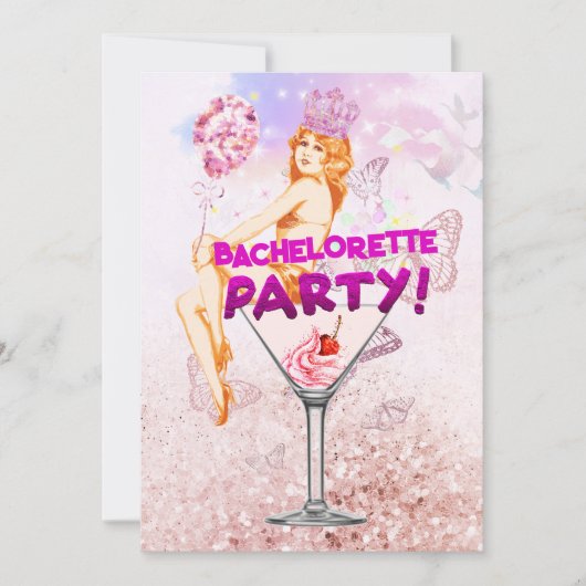 Sequence Pink Glitzy Bachelorette Party Kaart (Voorkant)