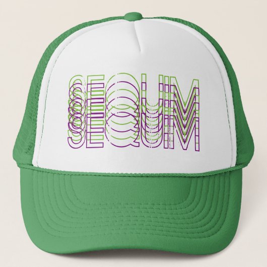 Sequim: Paarse en groene typografie Word Art Trucker Pet (Voorkant)