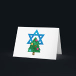 sequin christmukkah hanukkah feestdagen kaart<br><div class="desc">christmukkah, "ster van david", "kerstboom",  kerstmis,  xmas, "lelijke kerst",  interreligieus, "interreligieus",  Christelijk,  chrismukkah,  hanukkah,  chanukkah glitter,  sequins,  joods,  feestdagen,  jew,  neonroze blauw wit</div>