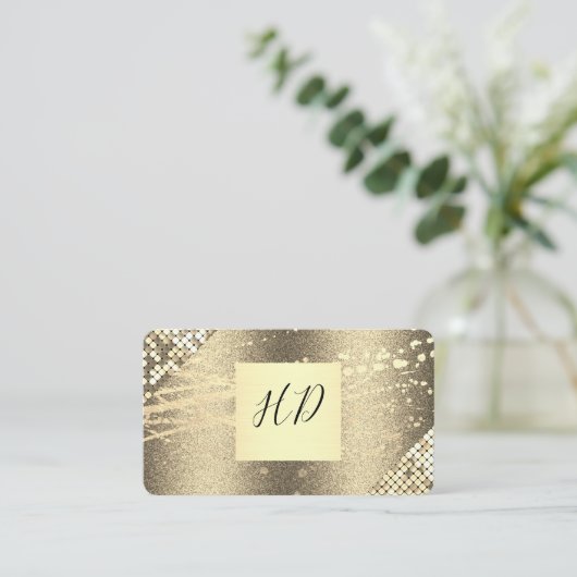 Sequin en Glitter Executive Gold Spatter Visitekaartje (Staand voorkant)