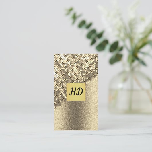 Sequin en Glitter/Gold Lux/Monogram Visitekaartje (Staand voorkant)