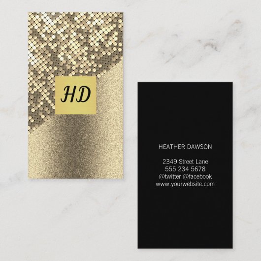 Sequin en Glitter/Gold Lux/Monogram Visitekaartje (Voorkant / Achterkant)