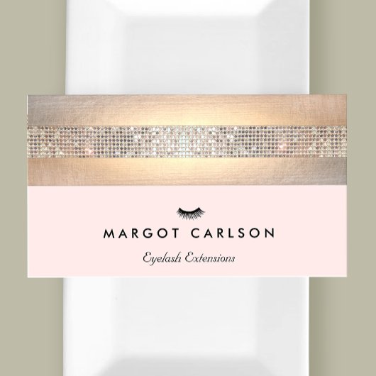 Sequin en Gold Light Pink Eyelash Extensions Visitekaartje