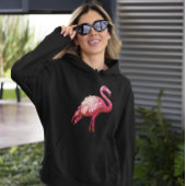 Sequin Gedrukte tropische flamingo Roze Bird Black Hoodie