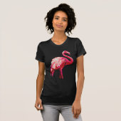 Sequin Gedrukte tropische flamingo Roze Bird Black T-shirt (Voorkant volledig)