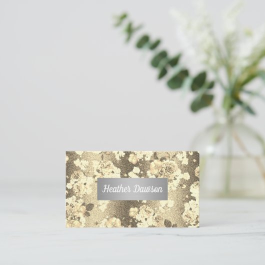 Sequin Glitter Goud Bloemen Patroon Visitekaartje (Staand voorkant)