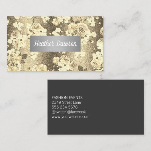 Sequin Glitter Goud Bloemen Patroon Visitekaartje (Voorkant / Achterkant)