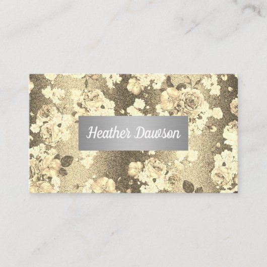 Sequin Glitter Goud Bloemen Patroon Visitekaartje (Voorkant)