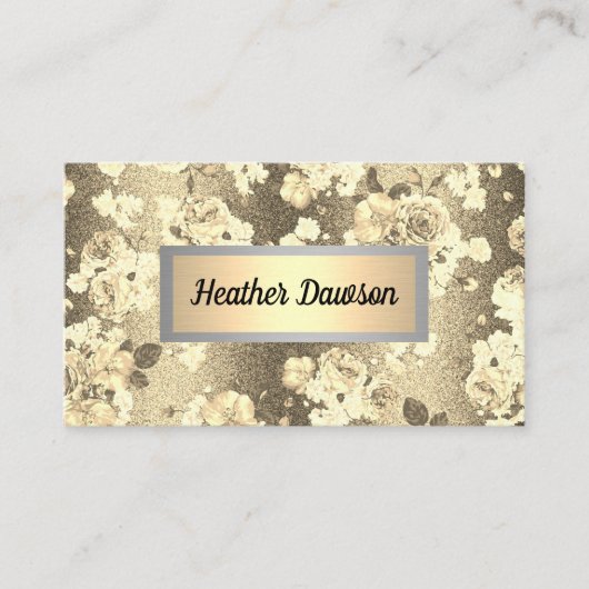 Sequin Glitter Goud Bloemen Patroon Visitekaartje (Voorkant)