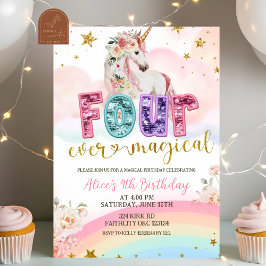 Sequin glitter Magical Unicorn 4th birthday Kaart