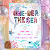sequin glitter ONEder the sea birthday invitation Kaart