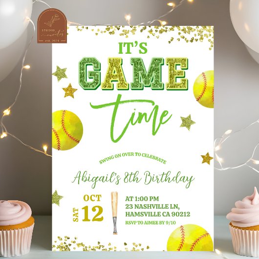 Sequin Glitter Softball Girl birthday invitat Kaart
