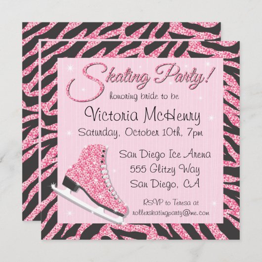 Sequin Glittering Ice Skating Party Uitnodigingen (Voorkant / Achterkant)
