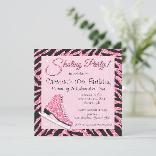 Sequin Glittering Ice Skating Party Uitnodigingen (Staand voorkant)