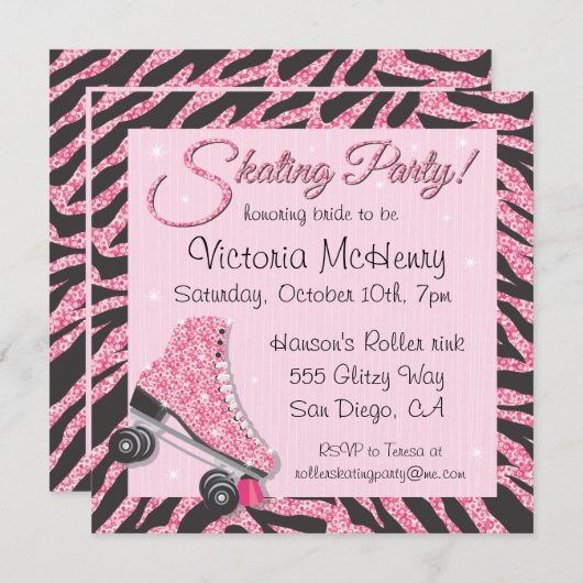 Sequin Glittering Roller Skating Party Uitnodiging (Voorkant / Achterkant)