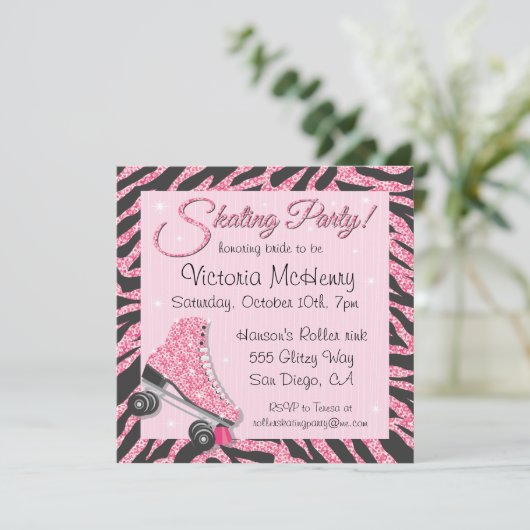 Sequin Glittering Roller Skating Party Uitnodiging (Staand voorkant)