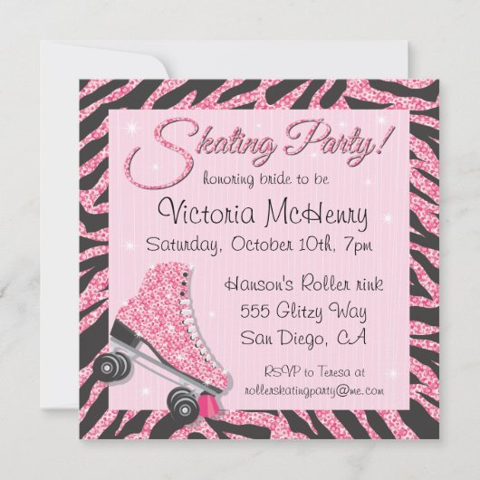 Sequin Glittering Roller Skating Party Uitnodiging (Voorkant)