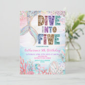 Sequin Glitters Dive into five mermaid bash Birthd Kaart (Staand voorkant)