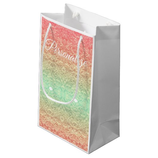 Sequin kant patroon gradiënt perzik goudgroen klein cadeauzakje (Achterkant Gekanteld)