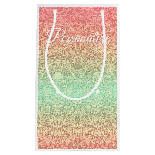 Sequin kant patroon gradiënt perzik goudgroen klein cadeauzakje (Voorkant)