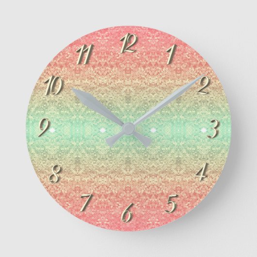 Sequin lace patroon ombre roze goud groen ronde klok (Voorkant)