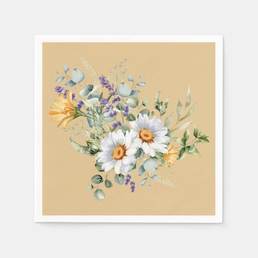 Sequin lichtgele madeliefjes lavendel servet (Voorkant)