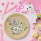 Sequin lichtgele madeliefjes lavendeldouche papieren bordje (Feest)