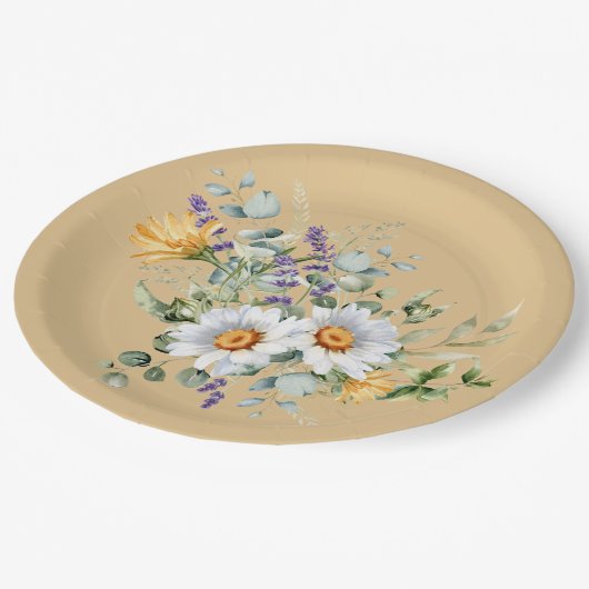 Sequin lichtgele madeliefjes lavendeldouche papieren bordje (Gekanteld)