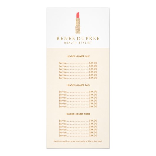 Sequin Lipstick Logo Makeup Artiest Price List Reclamekaart (Voorkant)