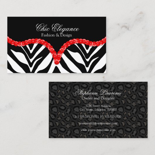 Sequin look Zebra-luipspiegel Visitekaartje (Voorkant / Achterkant)