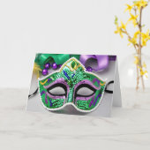 Sequin Mardi Gras Mask Verjaardag Kaart (Gele Bloem)