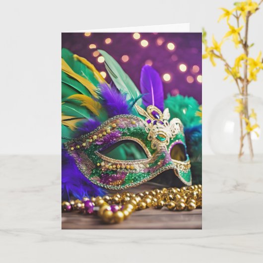 Sequin Mardi Gras Mask Verjaardag Kaart (Gele Bloem)