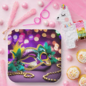 Sequin Mardi Gras masker met gouden kralen Papieren Bordje (Feest)